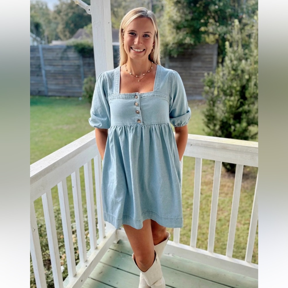 Square Neck Denim Women’s Babydoll‎ Dress NWT Size S
